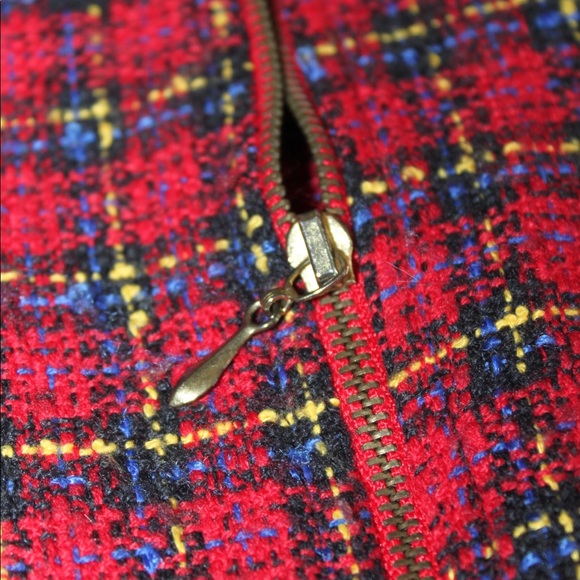 VTG 90s y2k Red/Black Plaid Tweed Fringe Boucle Zip-Up Blazer - Picture 8 of 9